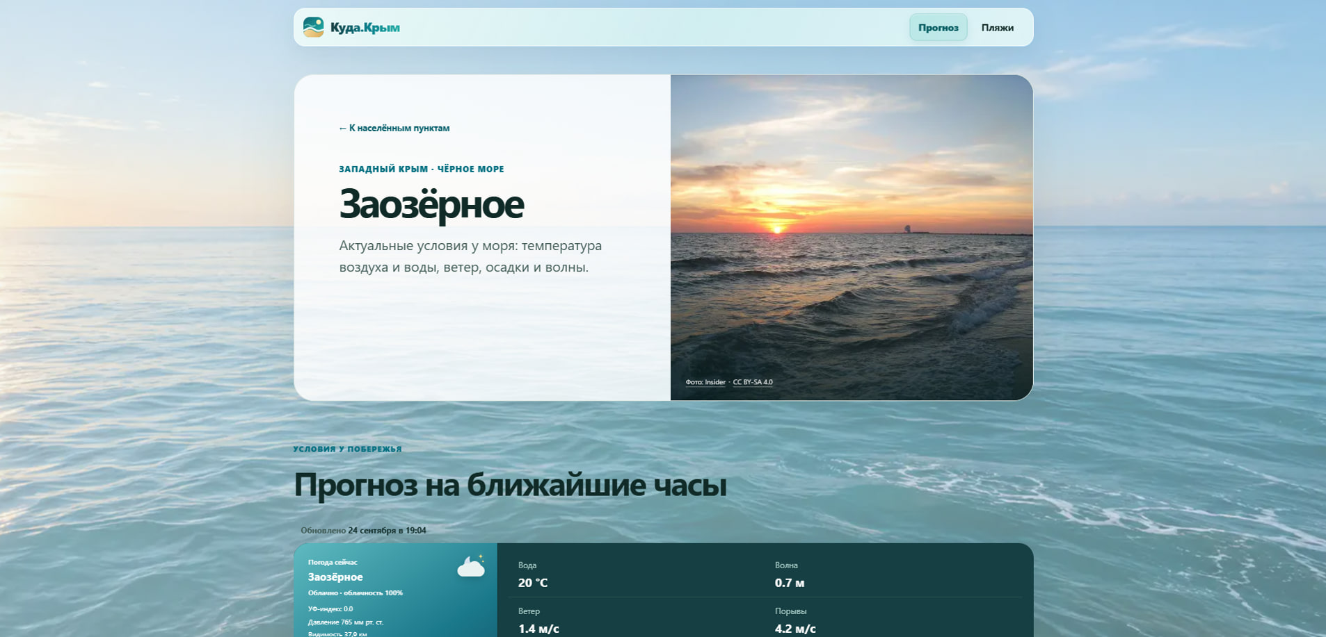 Куда.Крым — Страница локации — погода и состояние моря.
